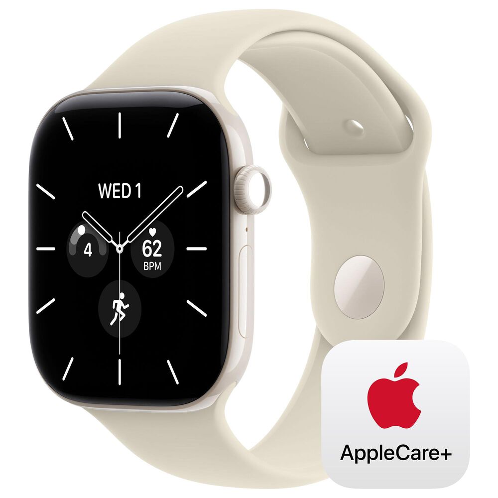 Apple Watch Series 12 (GPS + Cellular) 46mm Pearl White Ceramic Case with Sand Sport Band - S/M and 2-Year AppleCare+, , large