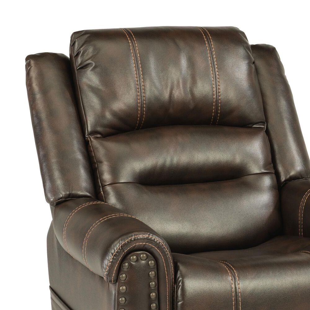 Flexsteel Oscar Power Lift Recliner with Headrest and Lumbar in Dark Brown, , large