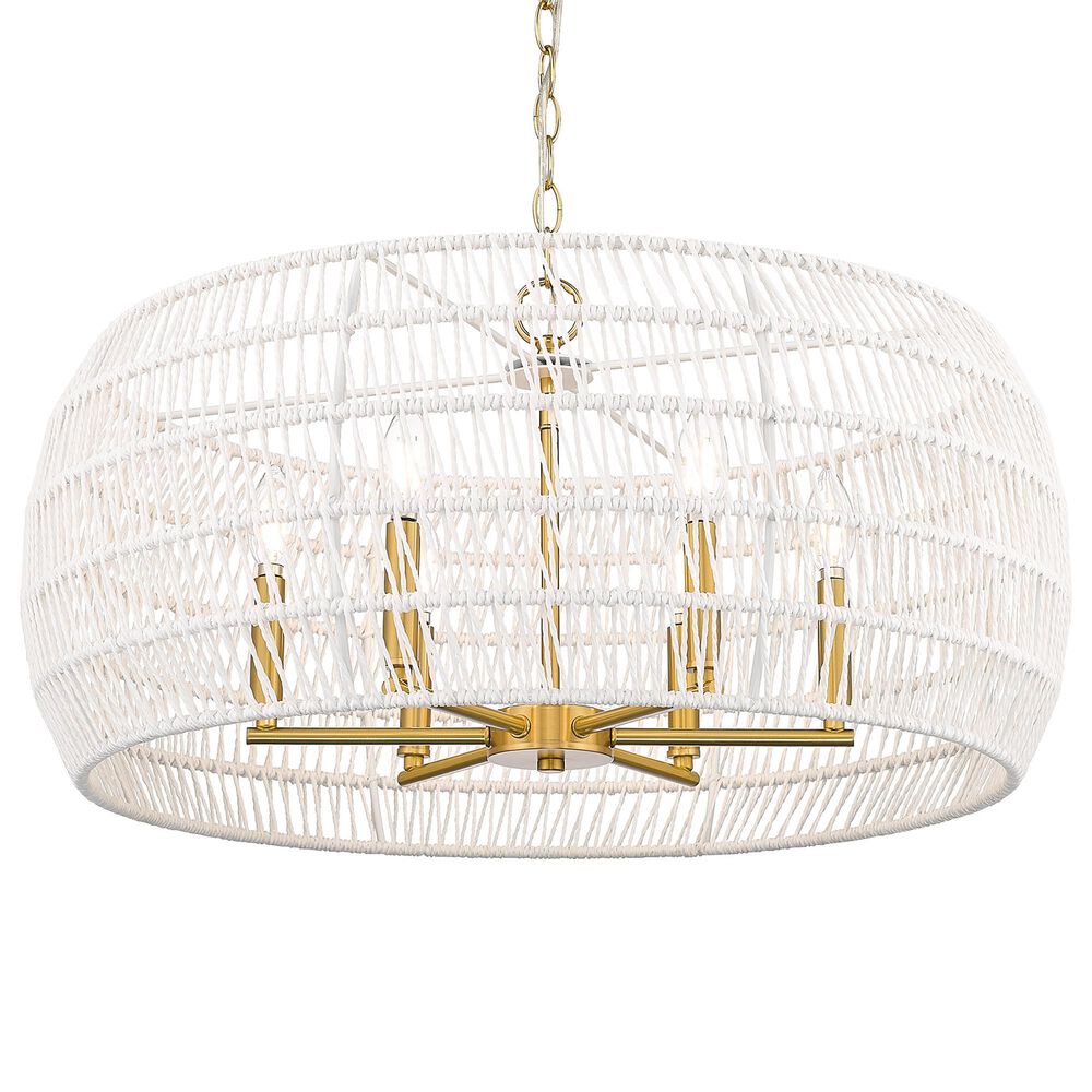 Golden Lighting Ellie 6-Light Chandelier with Bleached White Raphia Rope Shade in Modern Brushed Gold, , large