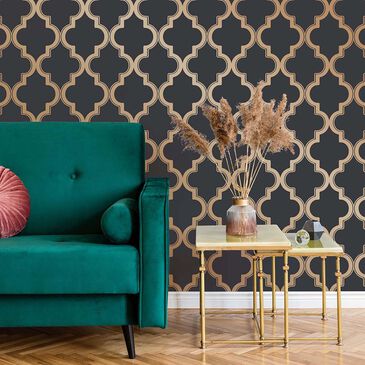 Tempaper Marrakesh Midnight & Metallic Gold Peel and Stick Wallpaper, , large