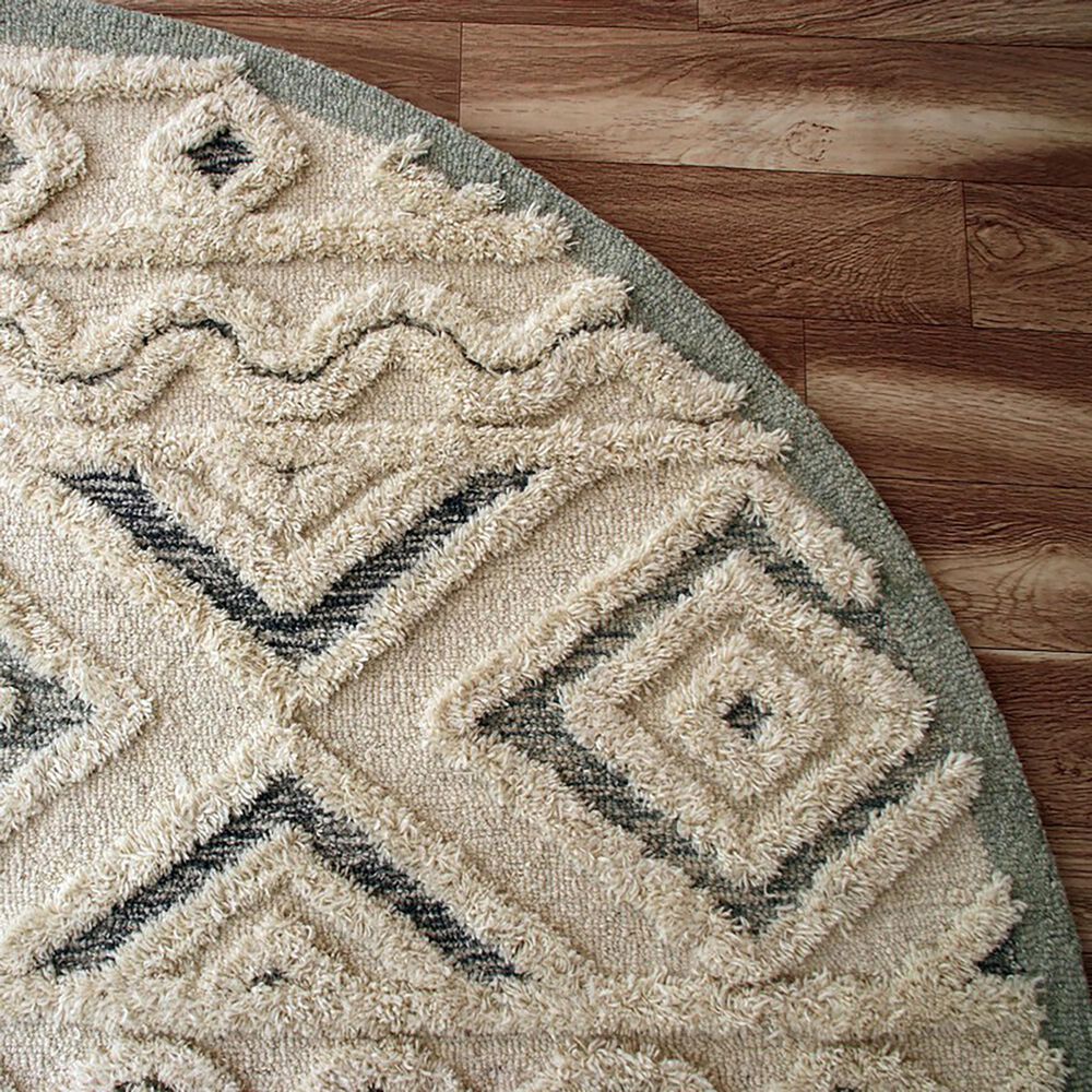 L&amp;R Resources Sinuous Geometric Motif 4&#39; Round Cream, Blue and Gray Area Rug, , large