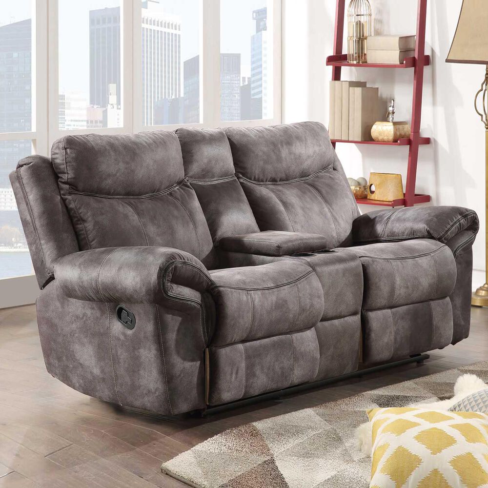 Steve Silver Nashville Manual Glider Recliner Console Loveseat in Grey, , large