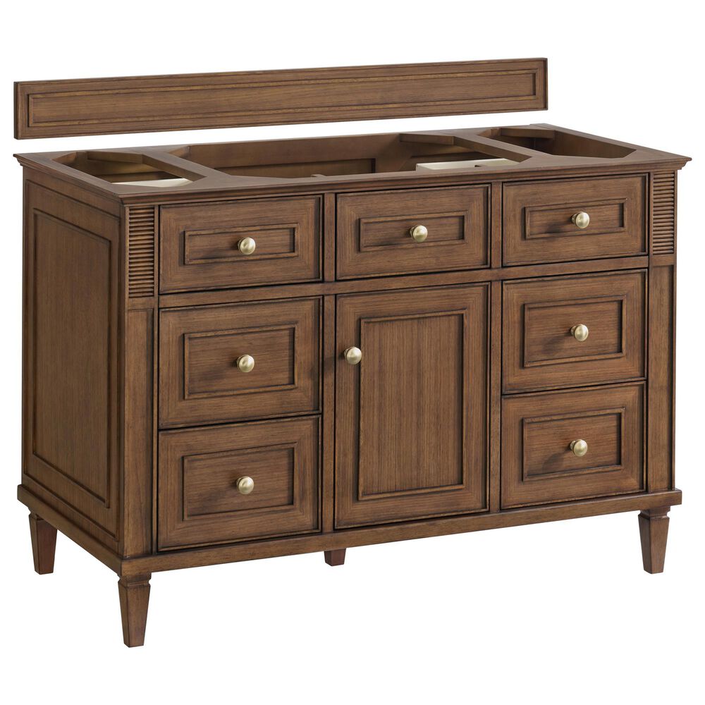 James Martin Vanities Lorelai 48" Single Vanity in Mid-Century Walnut with 3 cm White Zeus Quartz Top, , large