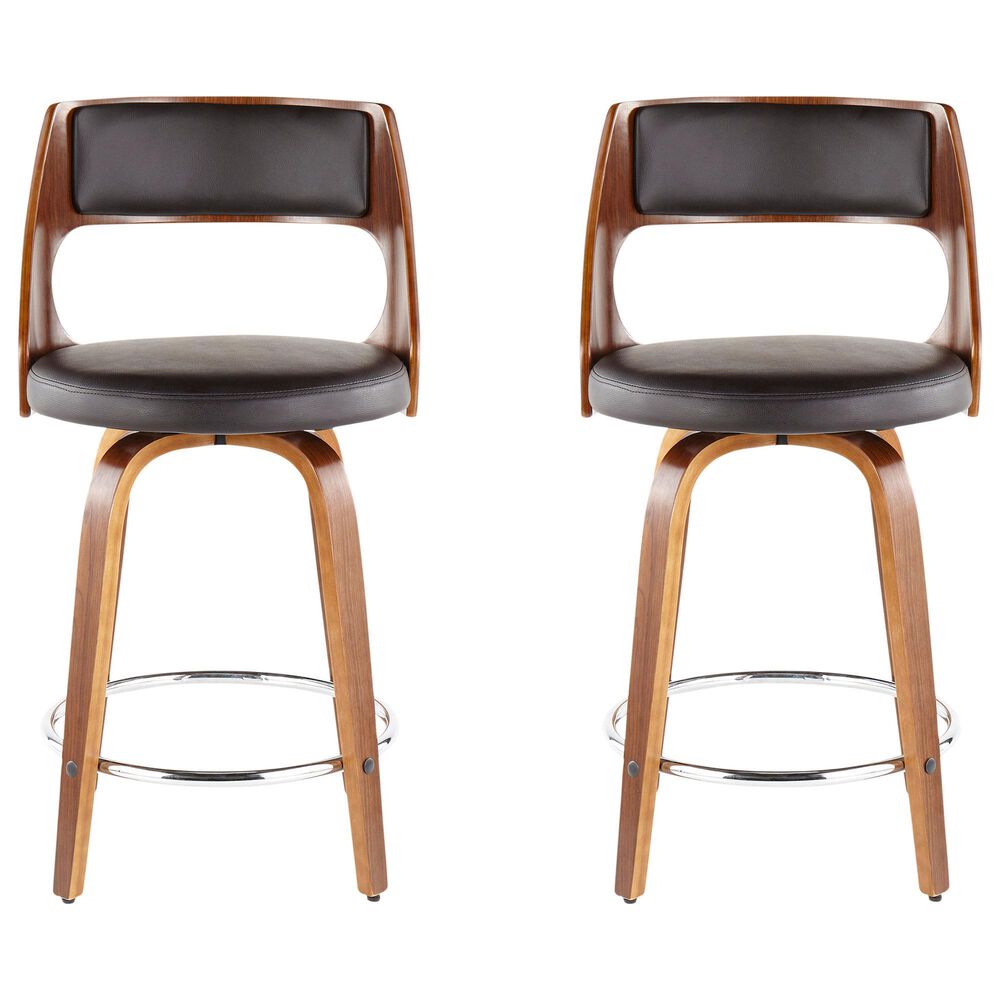 Lumisource Cecina Swivel Counter Stool with Brown Cushion in Walnut and Chrome &#40;Set of 2&#41;, , large