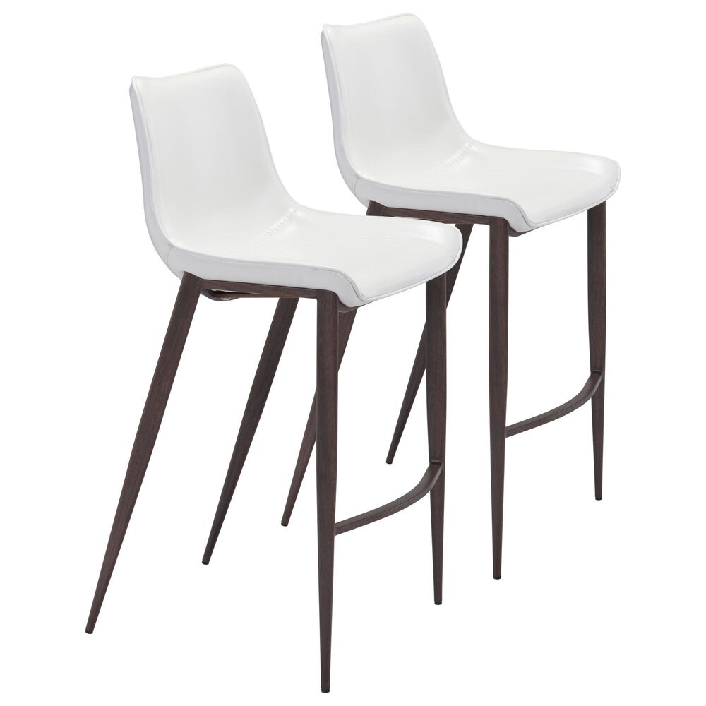 Zuo Modern Magnus Bar Stool in White and Brown (Set of 2), , large