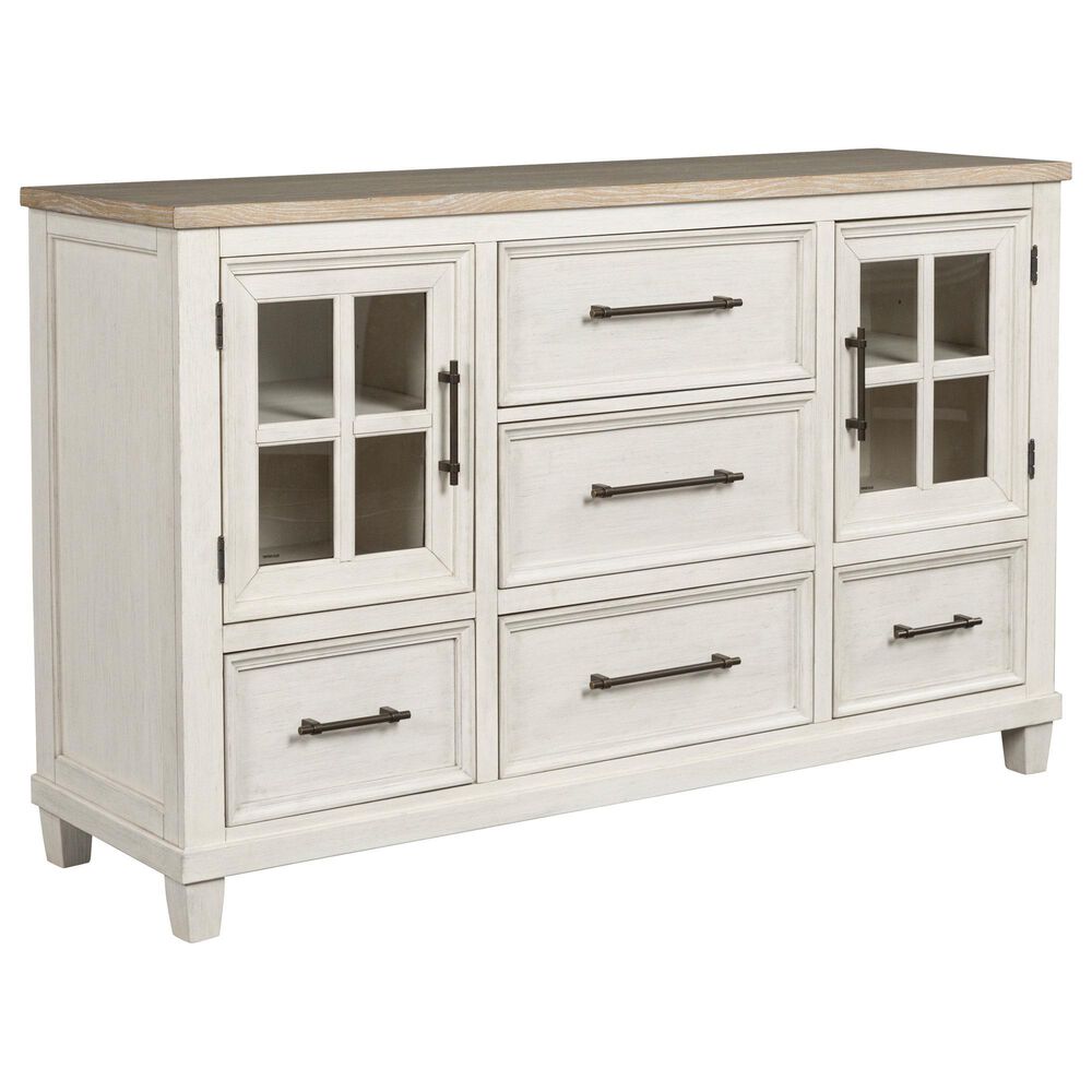 Ashley Shaybrock 5-Drawer Dresser and Mirror in Antique White and Brown, , large