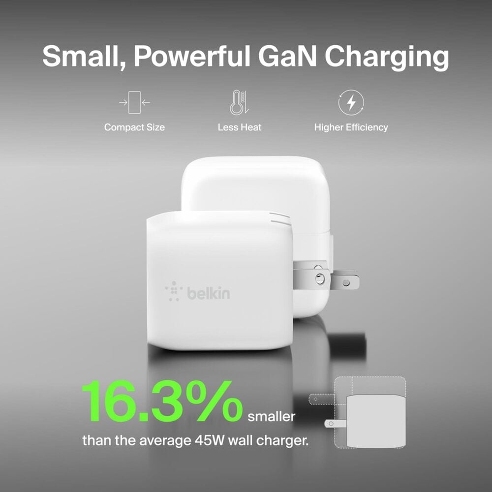 Belkin BoostCharge Pro 45W Dual USB-C GaN Wall Charger in White, , large