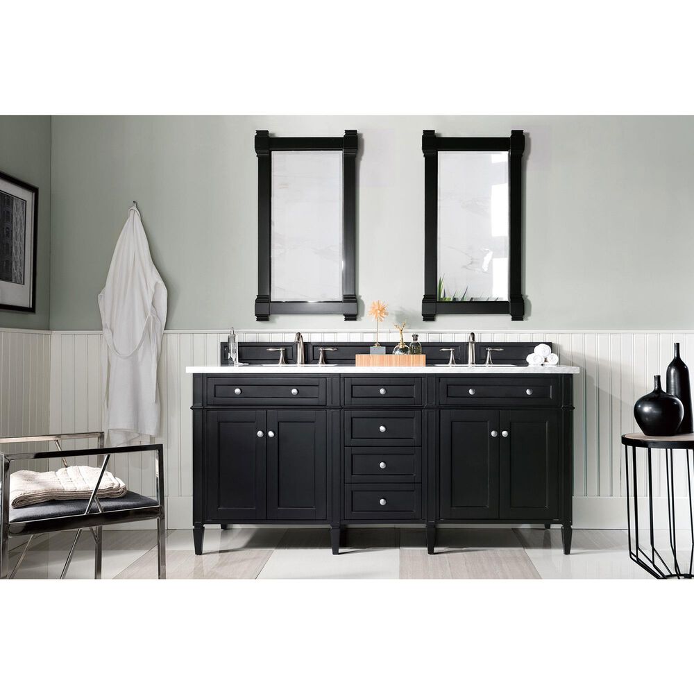 James Martin Vanities Brittany 72&quot; Double Bathroom Vanity in Black Onyx with 3 cm Carrara White Marble Top and Rectangle Sinks, , large