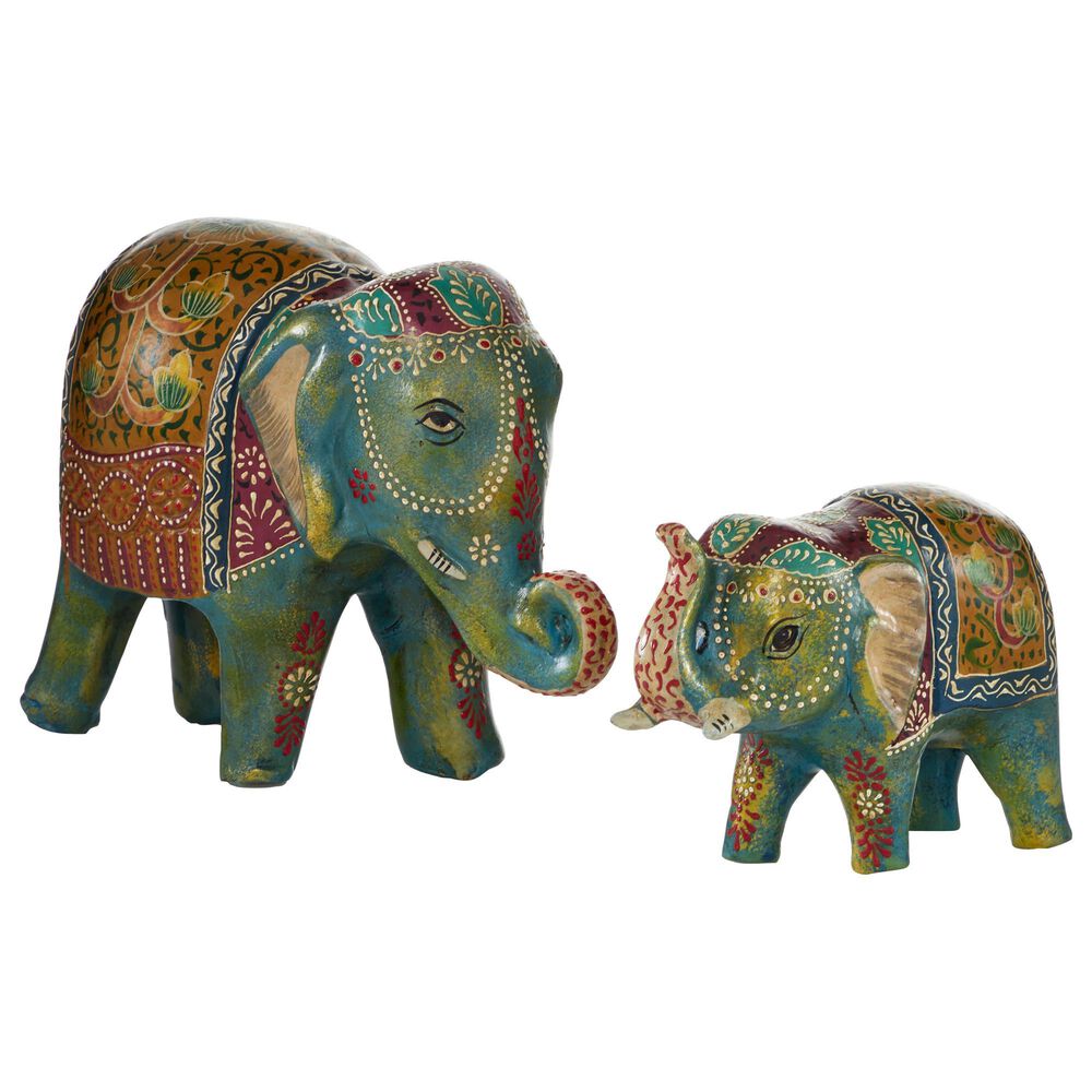 Maple and Jade Eclectic Elephant Sculpture in Green (Set of 2), , large