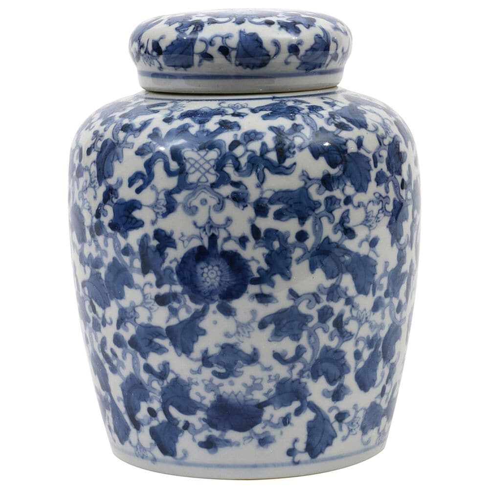 Creative Coop Decorative Large Ceramic Ginger Jar with Lid in Blue and White, , large