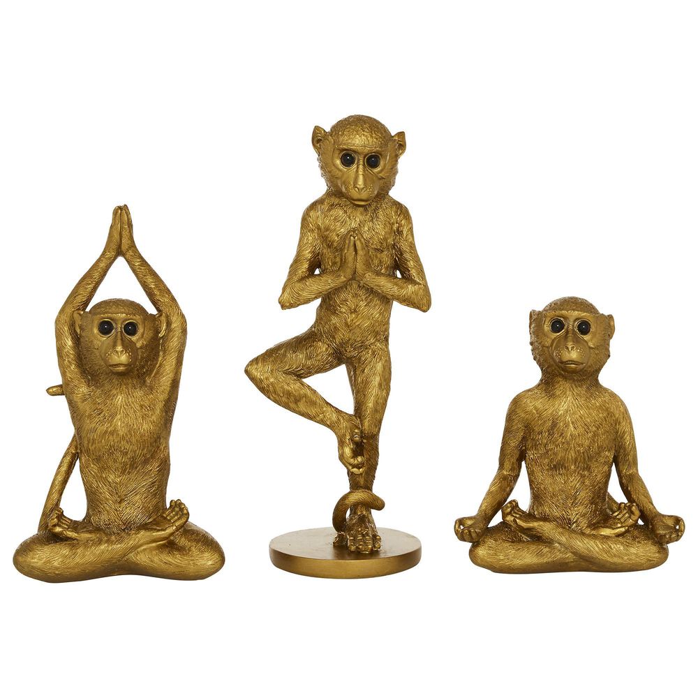 Maple and Jade Transitional Eclectic Polystone Sculptures in Gold (Set of 3), , large