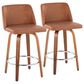 LumiSource Toriano Swivel Counter Stool with Camel Faux Leather Upholstery in Walnut and Chrome (Set of 2), , large