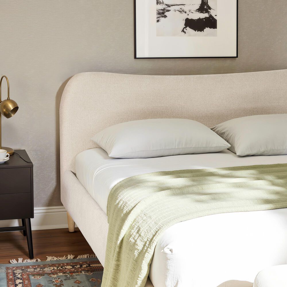 Jennifer Taylor Home Roman King Platform Bed with Oatmeal Light Beige Upholstered in Natural Whitewashed, , large