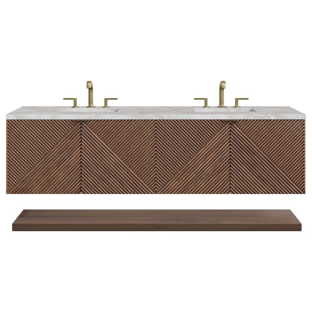James Martin Vanities Marcello 72" Wall Mounted Double Bathroom Vanity in Chestnut with 3 cm Victorian Silver Quartz Top and Rectangular Sinks, , large