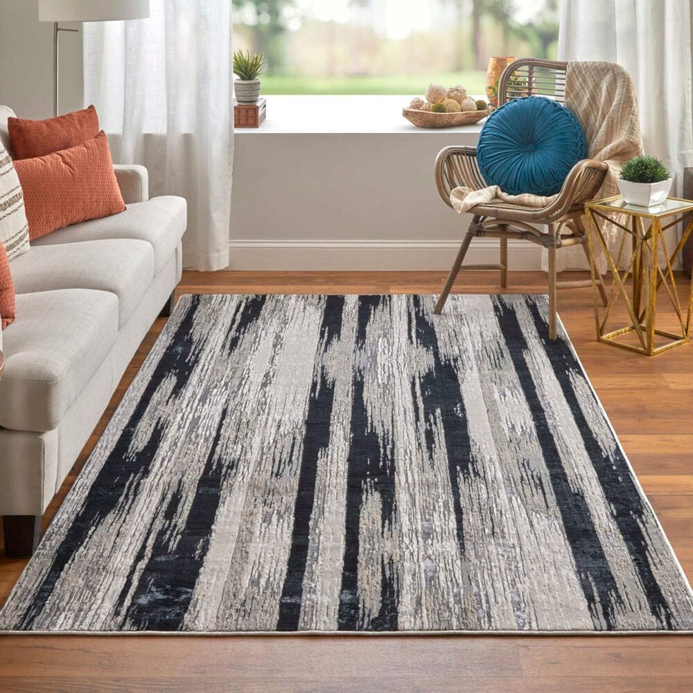 Feizy Micah Silver and Black 3&#39;11&quot; x 6&#39; Area Rug, , large
