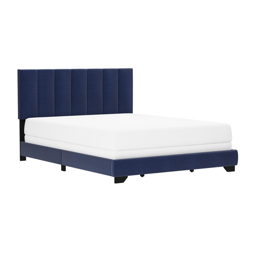 Richlands Furniture Reece Queen Upholstered Panel Bed in Sapphire Blue, , large