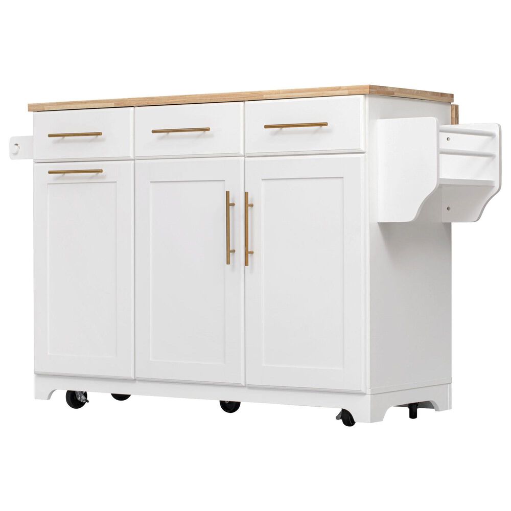 HOMLUX 59" Kitchen Island with 2 Pull Out Cabinet Organizers in White, , large