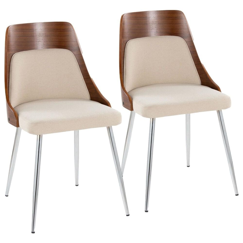 Lumisource Anabelle Side Chair with Cream Cushion in Chrome and Walnut (Set of 2), , large