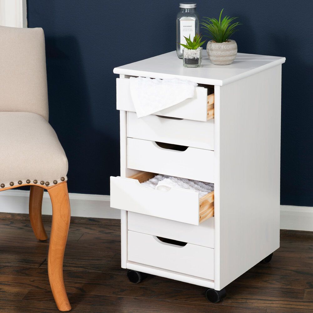 Linon Home Decor Cary 6-Drawer Rolling Cart in White Wash, , large