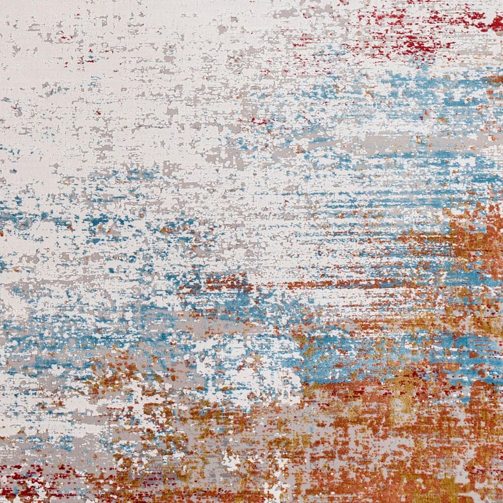 Surya Solar 3&#39; x 9&#39;10&quot; Orange, Saffron, Red, Sky Blue, White, Gray and Charcoal Runner, , large