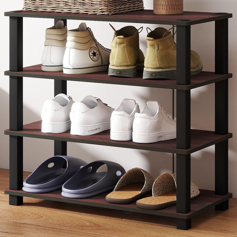 Noviland 4-Tier Shoe Rack in Dark Cherry and Black, , large
