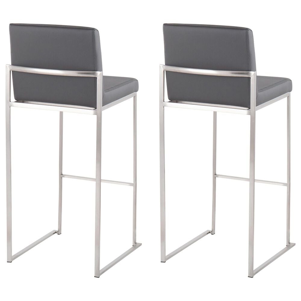 Lumisource Fuji Stackable Barstool with Grey Faux Leather Cushion in Stainless Steel &#40;Set of 2&#41;, , large