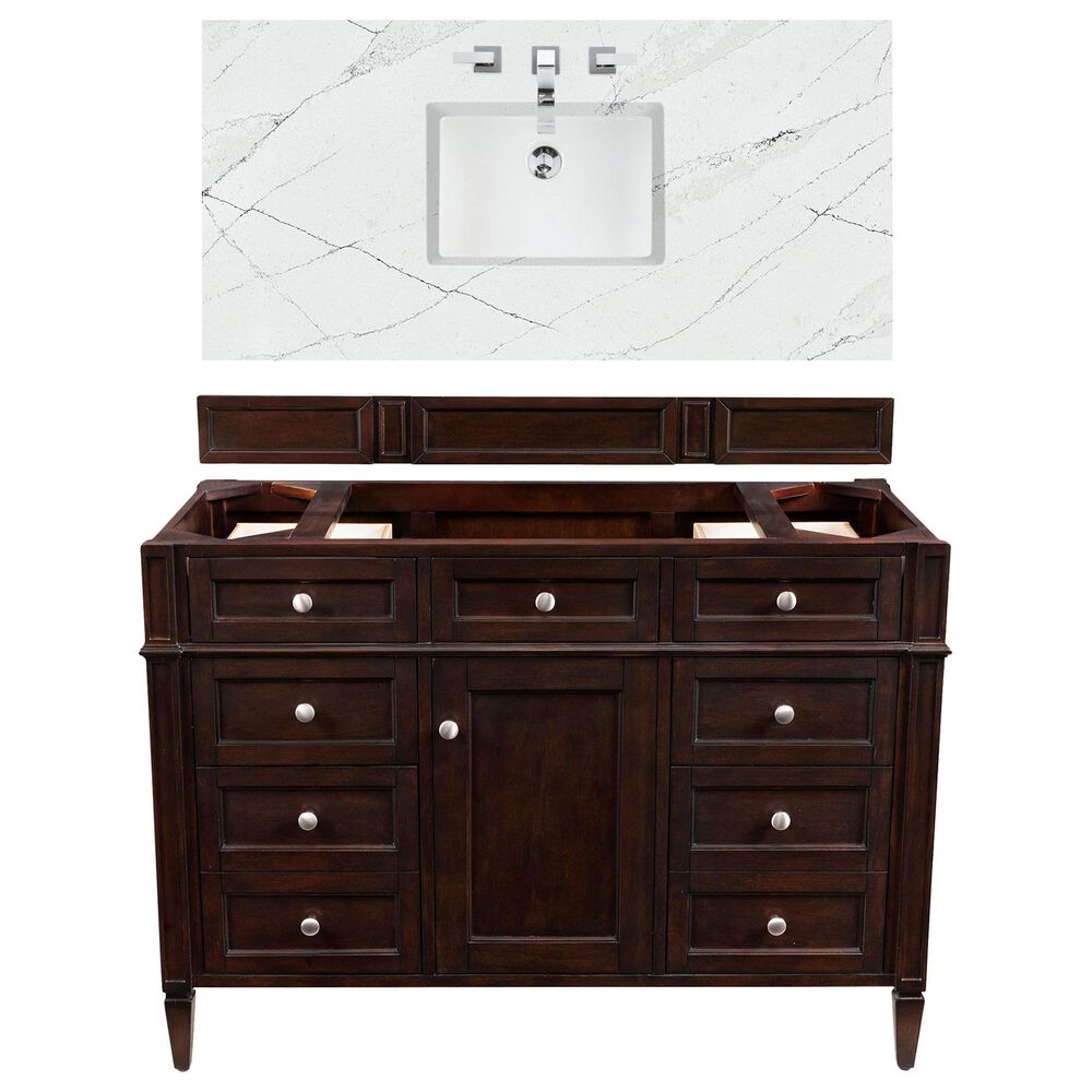 James Martin Vanities Brittany 48" Single Bathroom Vanity in Burnished Mahogany with 3 cm Ethereal Noctis Top and Rectangle Sink, , large