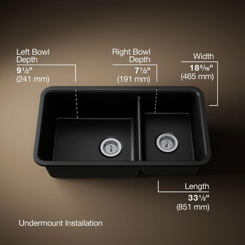 Kohler Cairn 33.5" Undermount Double-Bowl Kitchen Sink in Matte Black, , large