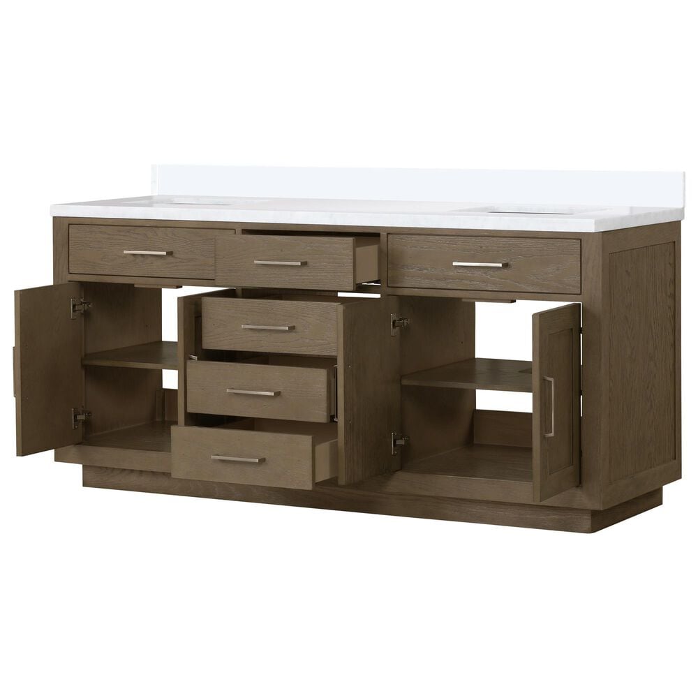 Lexora Home Abbey 72&quot; Double Bathroom Vanity in Grey Oak with 2 cm White Cultured Marble Top and Rectangular Sinks, , large