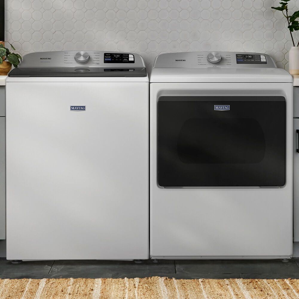 Maytag 5.2 Cu. Ft. Smart Top Load Washer and 7.4 Cu. Ft. Smart Gas Top Load Dryer Laundry Pair in White, , large