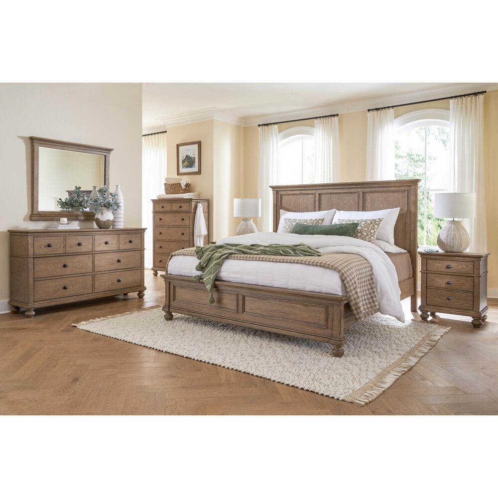 Riva Ridge Oxford King Panel Bed in Tan with USB Ports, , large