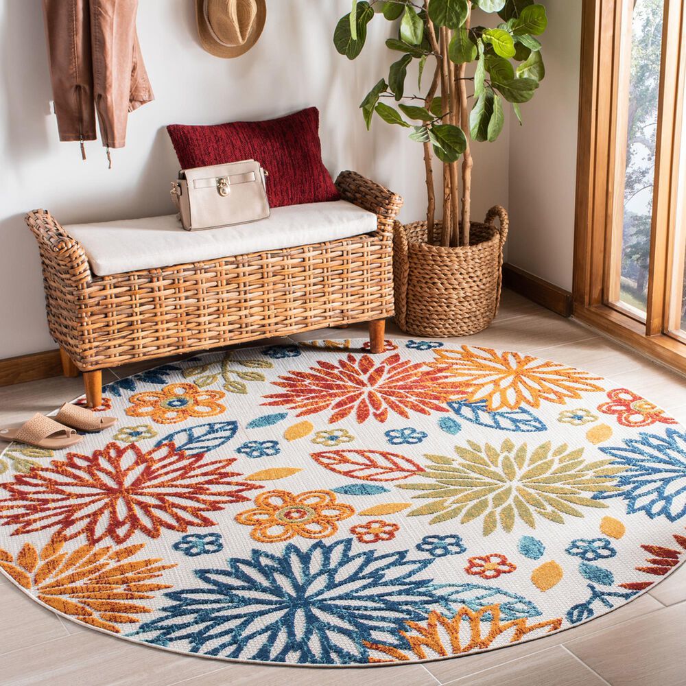 Safavieh Cabana CBN833A 4&#39; Round Creme and Red Indoor/Outdoor Area Performance Rug, , large