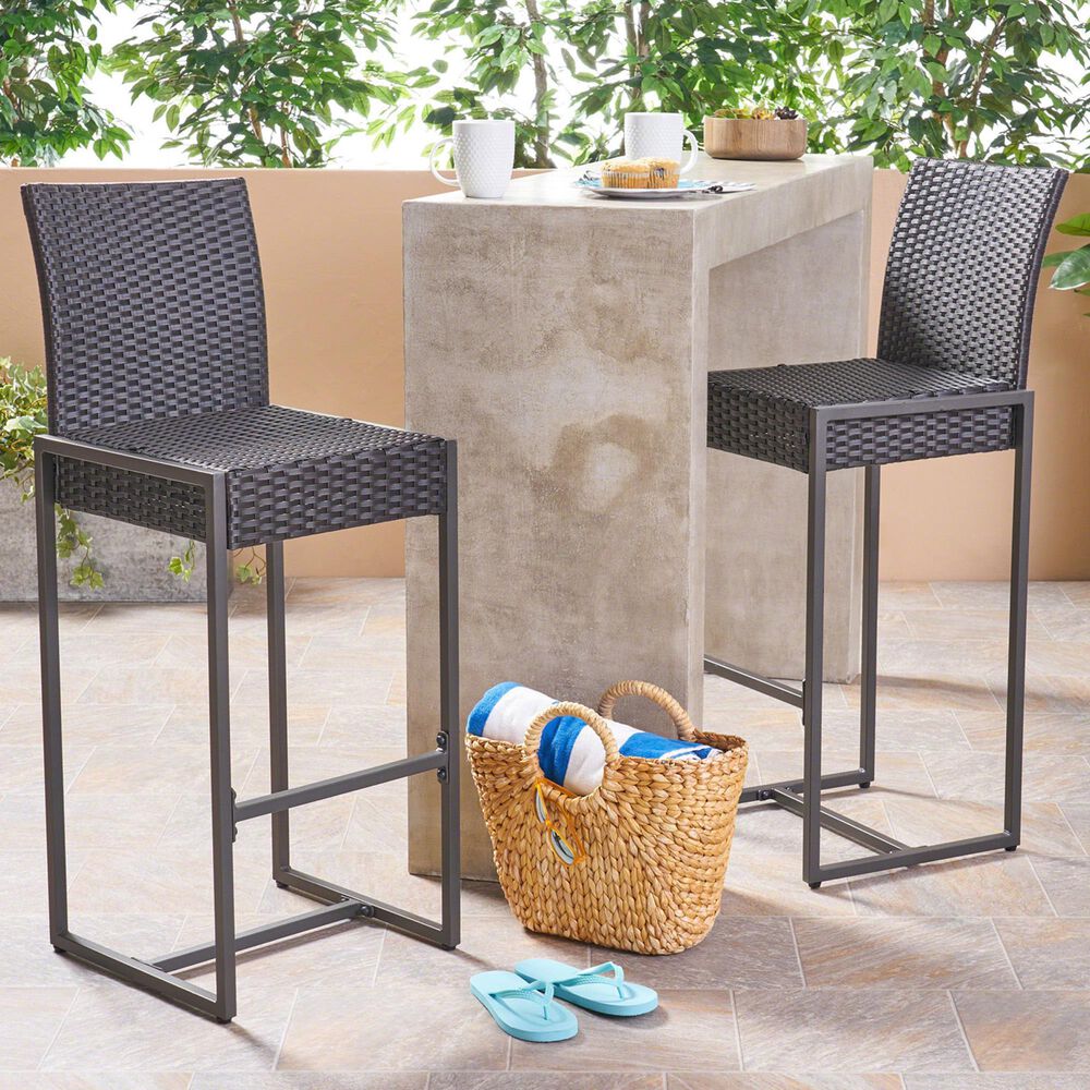Hearth and Haven Conway Bar Stool in Dark Brown and Black &#40;Set of 2&#41;, , large