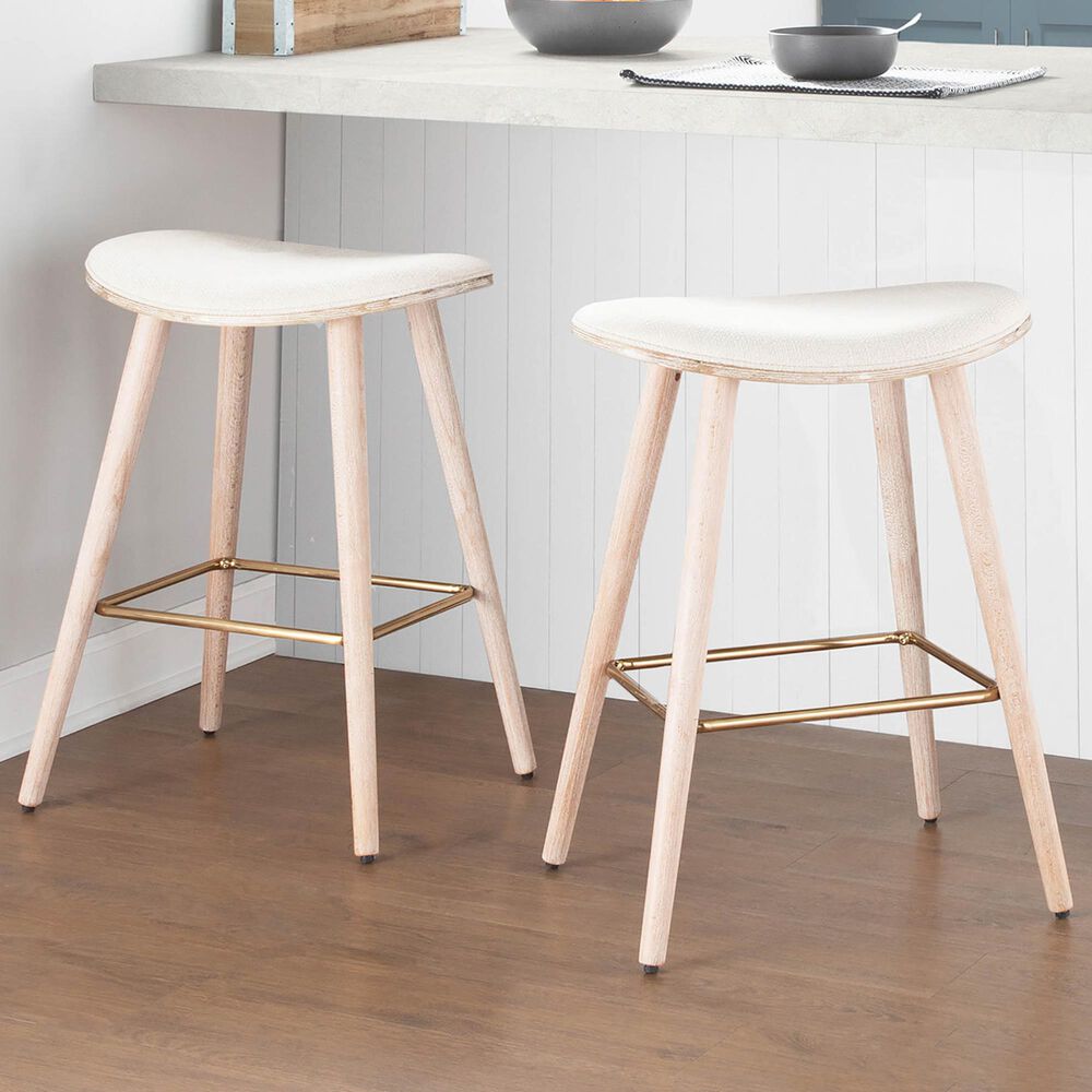 Lumisource Saddle 26&quot; Counter Stool in Cream/White Washed/Gold &#40;Set of 2&#41;, , large