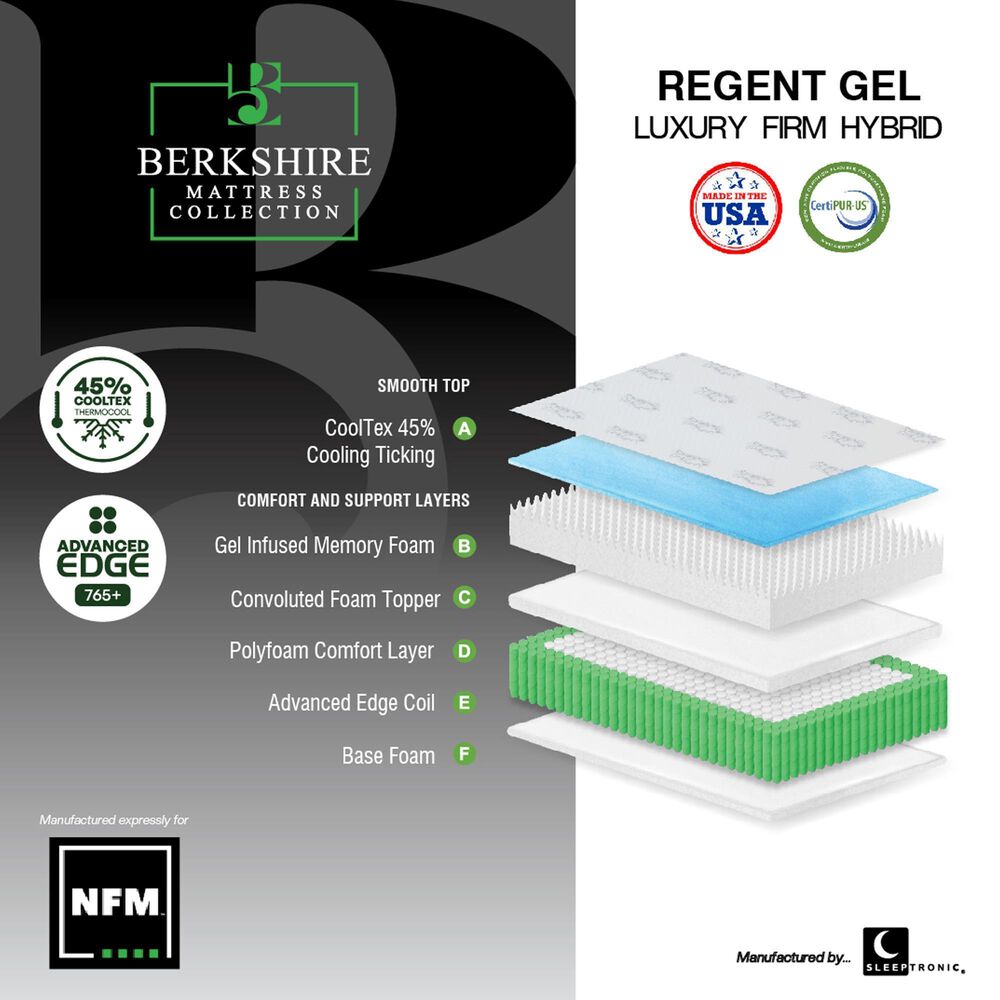 Sleeptronic Berkshire Regent Gel II Hybrid Firm Twin Mattress, , large