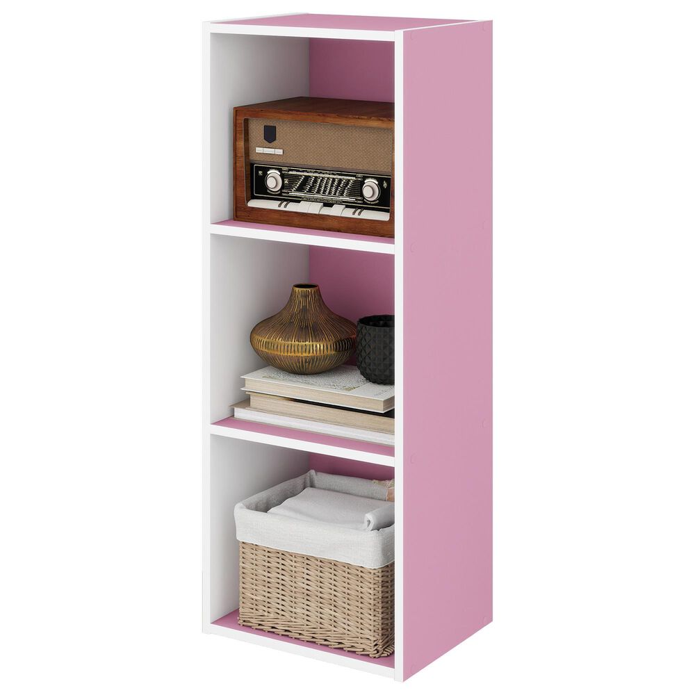 HOMLUX 3-Tier Bookcase with Decorative Open Shelves in White and Pink, , large