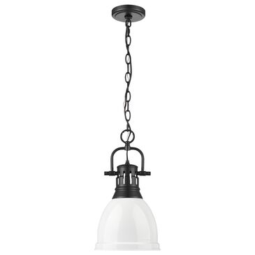 Golden Lighting Duncan 1-Light Small Pendant with Chain and White Shade in Matte Black, , large