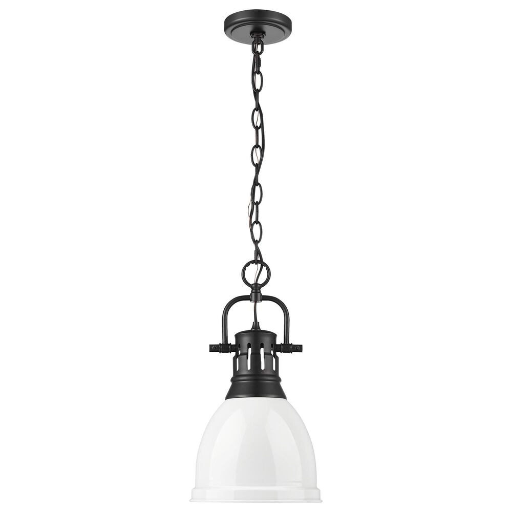 Golden Lighting Duncan 1-Light Small Pendant with Chain and White Shade in Matte Black, , large