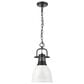 Golden Lighting Duncan 1-Light Small Pendant with Chain and White Shade in Matte Black, , large