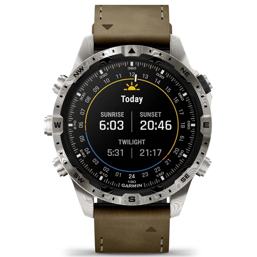 Garmin MARQ Adventurer Edition &#40;Gen 2&#41; Smartwatch 46 mm Damascus Steel Case with Brown Band, , large