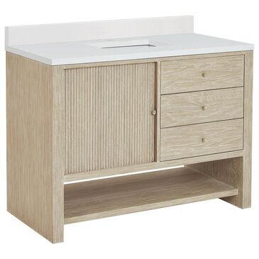 James Martin Vanities Marigot Single 48" Single Vanity in Sun-washed Oak with Single Hole 3 cm White Zeus Quartz Top & Backsplash, , large