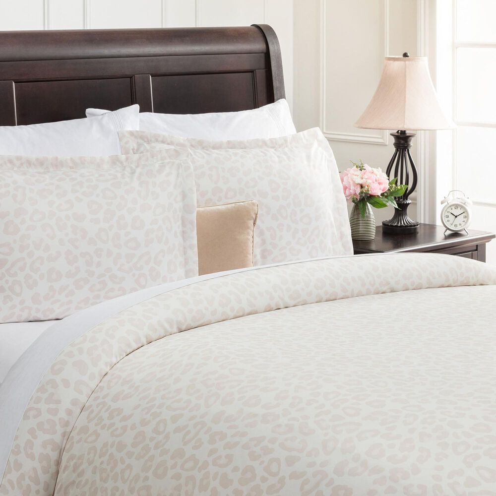 Leopard Print 3-Piece King Duvet Cover Set in Cream, , large