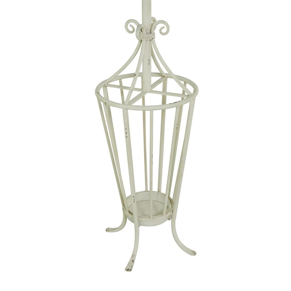 Maple and Jade 12-Hook Freestanding Coat Rack with Umbrella Storage Base in Distressed White, , large