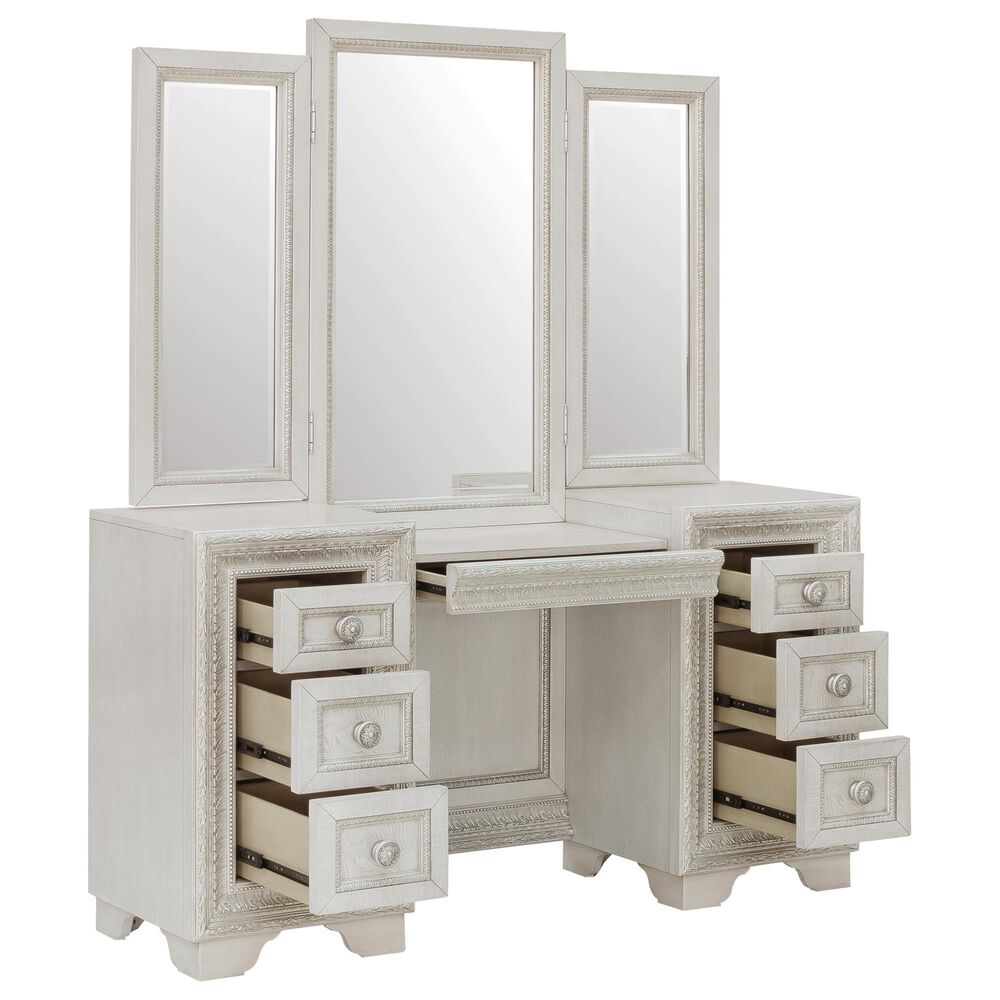 Pulaski Furniture Corp Camila Vanity and Mirror in White and Silver, , large