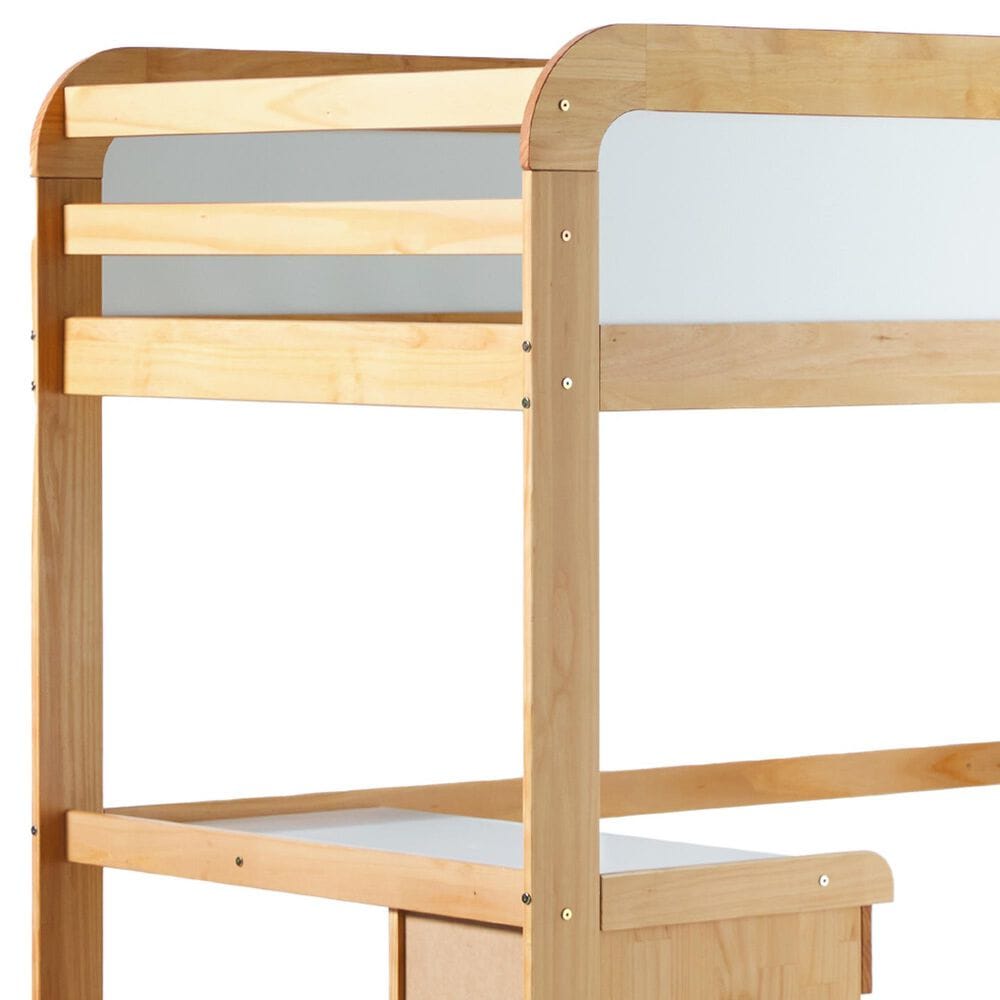 Walker Edison Adyn Twin Loft Bunk Bed with Desk in Natural Pine, , large