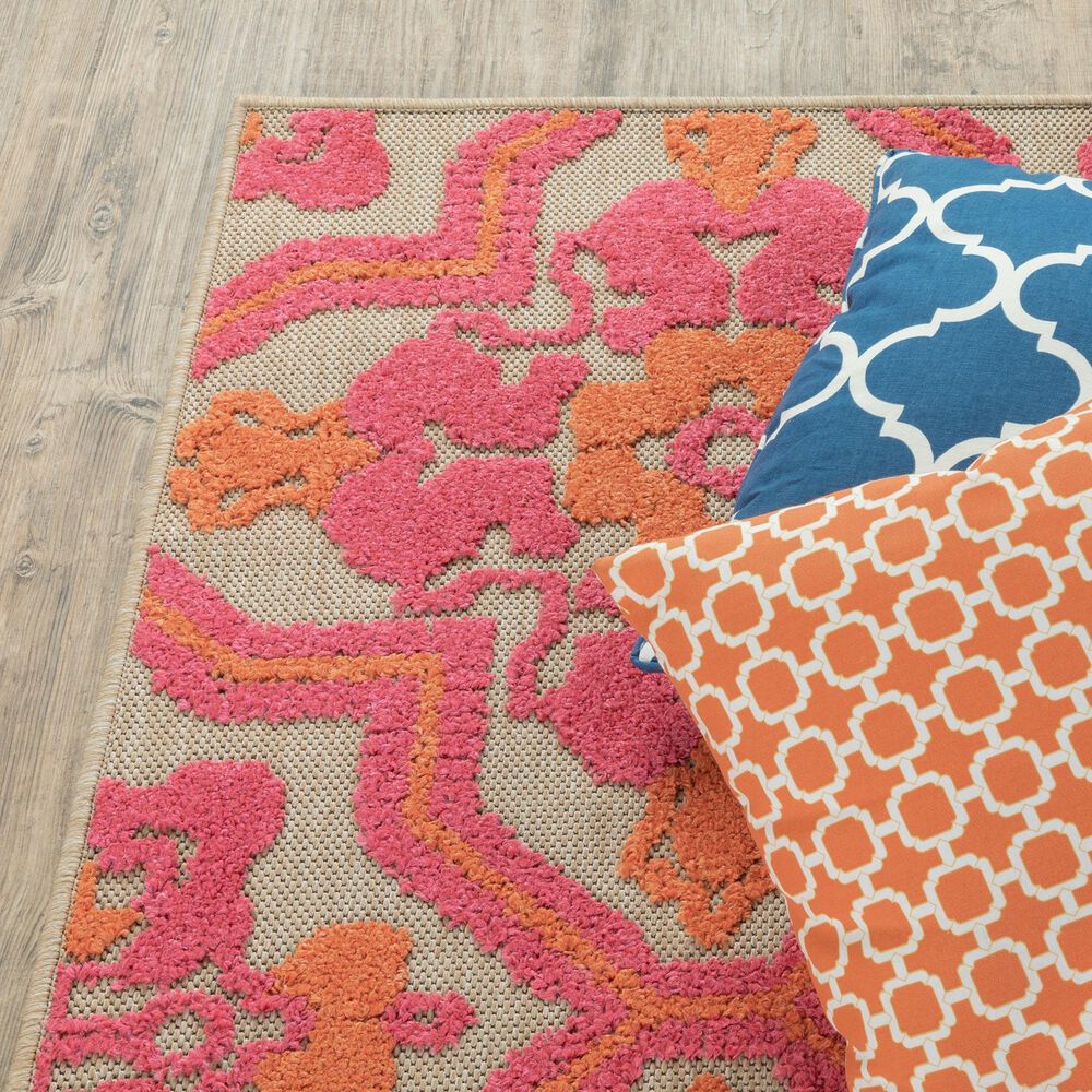 Oriental Weavers Cayman Sand and Pink 7'10" x 10'10" Indoor/Outdoor Area Rug, , large