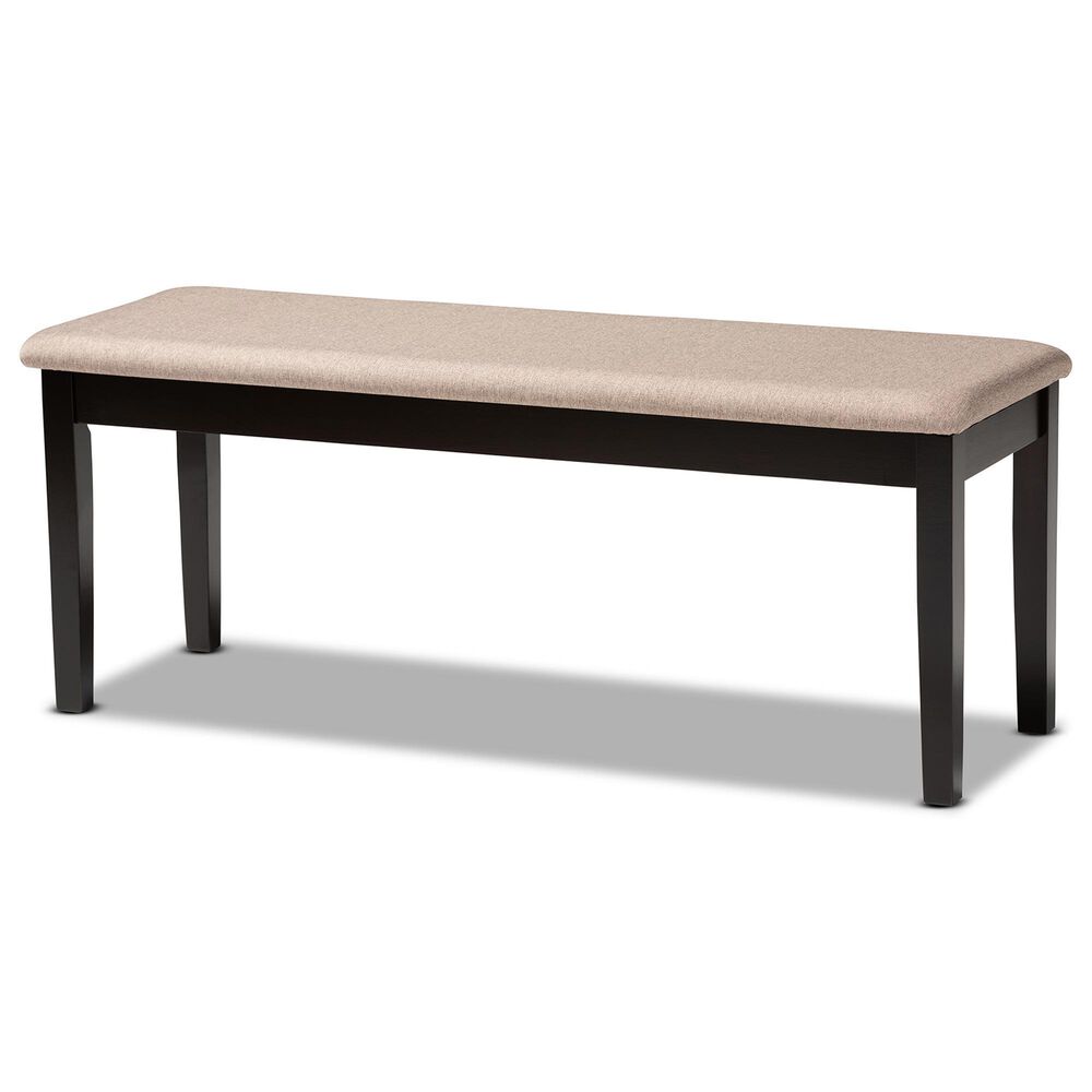 Baxton Studio Teresa Dining Bench with Sand Cushion in Dark Brown, , large