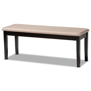 Baxton Studio Teresa Dining Bench with Sand Cushion in Dark Brown, , large