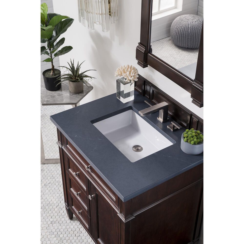 James Martin Vanities Brittany 30&quot; Single Bathroom Vanity in Burnished Mahogany with 3 cm Charcoal Soapstone Quartz Top and Rectangle Sink, , large