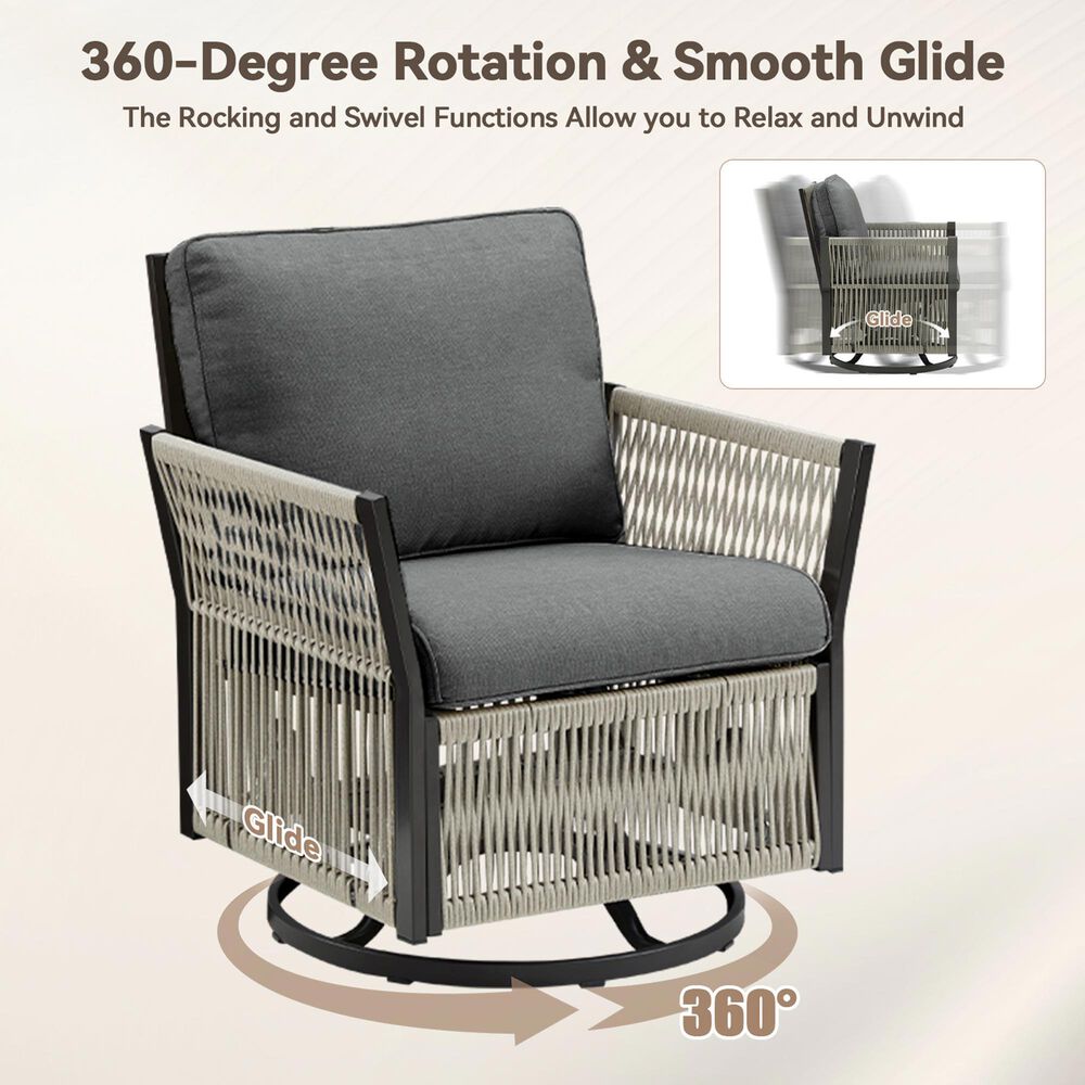 Sunwell Garden Swivel Chair Table Set in Dark Grey (Set of 3), , large